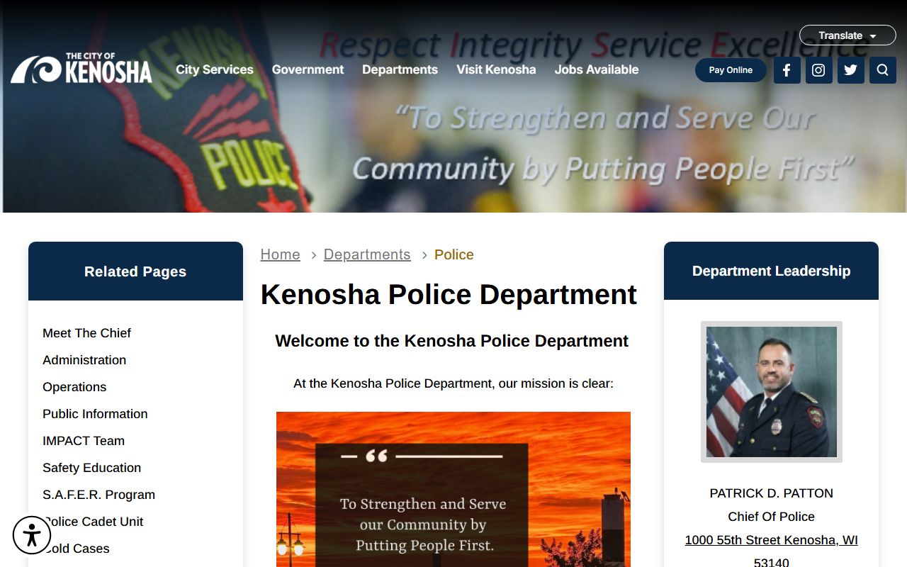 Kenosha Police Records department homepage screenshot