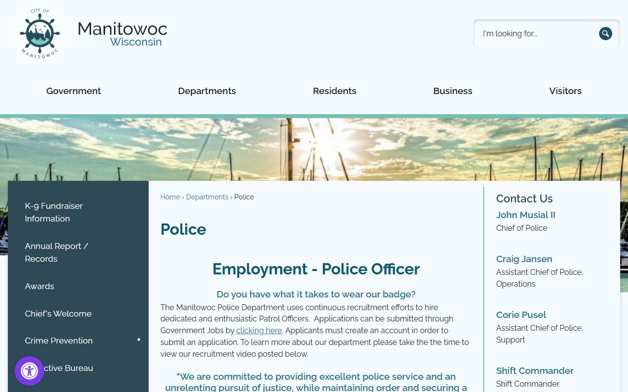 Manitowoc Police Records police page screenshot