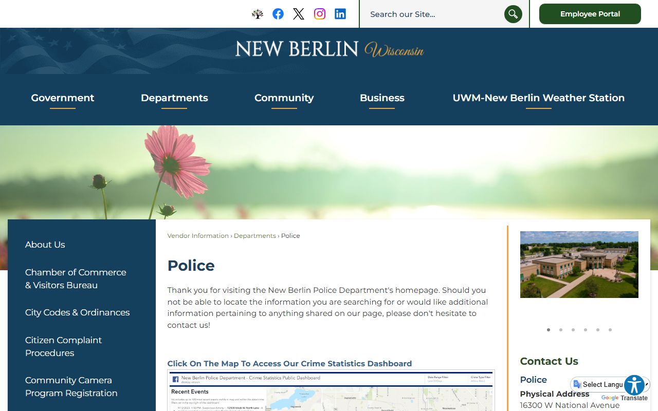 New Berlin Police Records police homepage screenshot