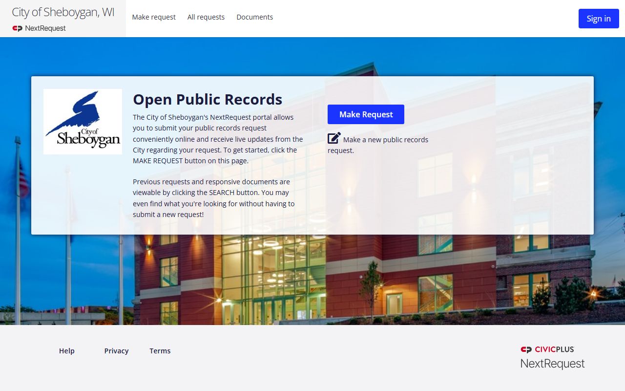 Sheboygan Police Records city routing portal screenshot