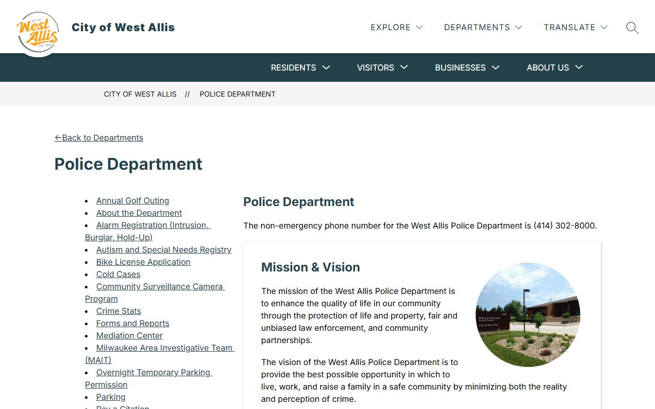 West Allis Police Records police page screenshot