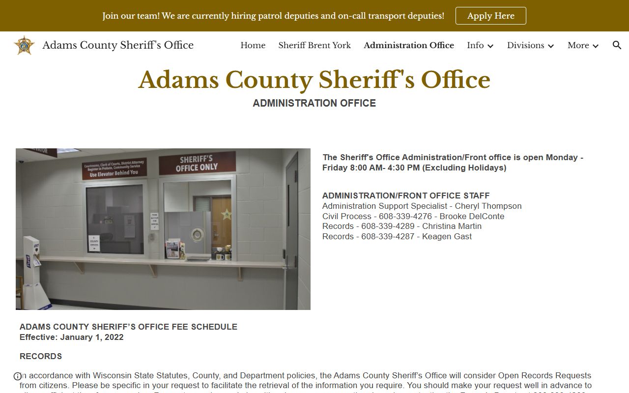 Adams County Police Records sheriff administration office page