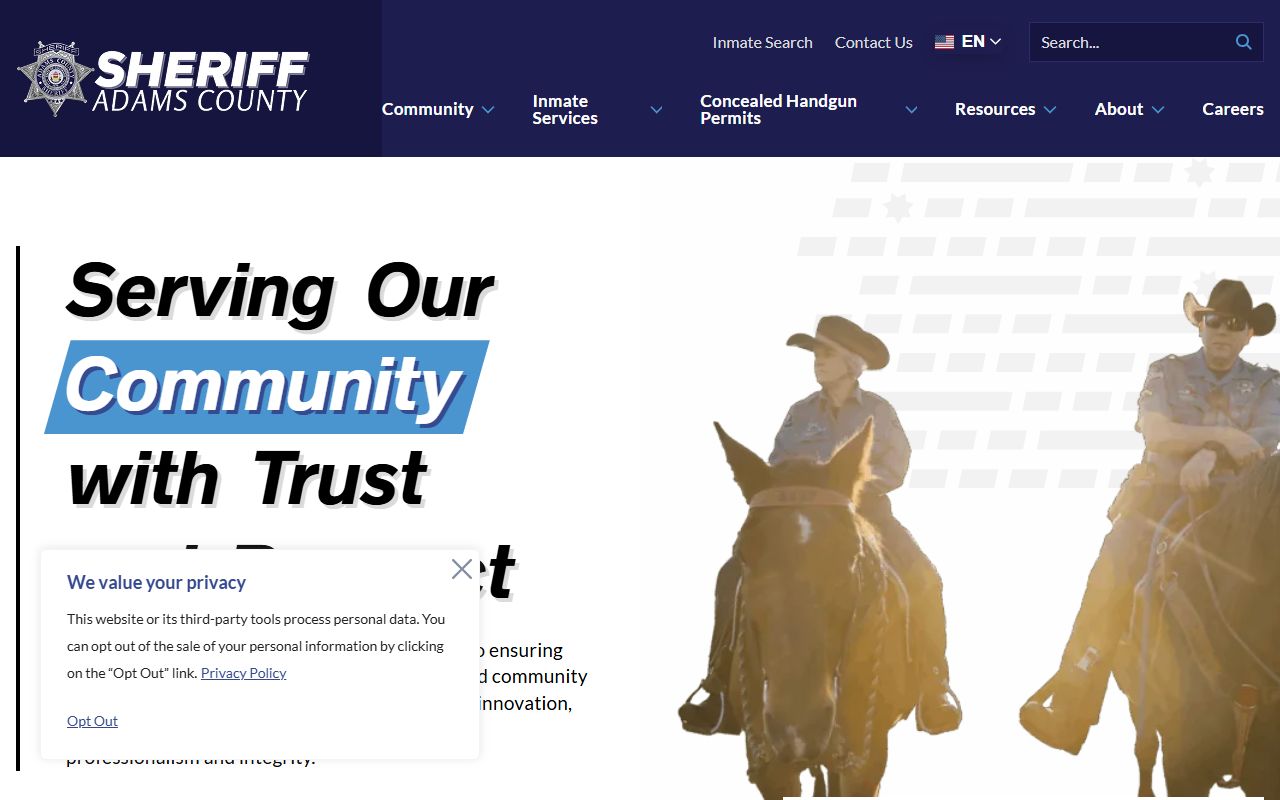 Adams County Police Records sheriff homepage screenshot