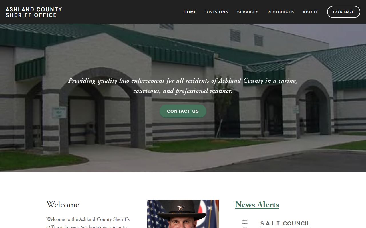Ashland County Police Records sheriff homepage screenshot
