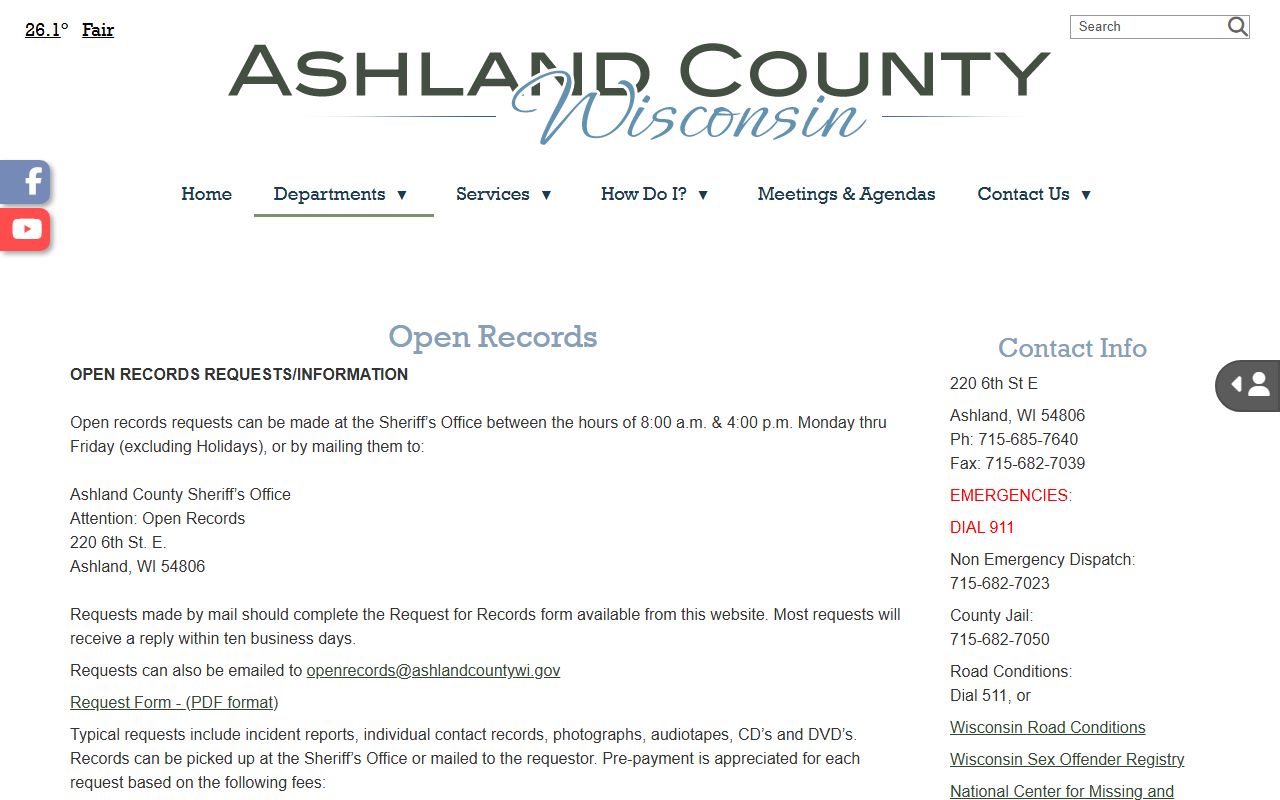 Ashland County Police Records open records page screenshot