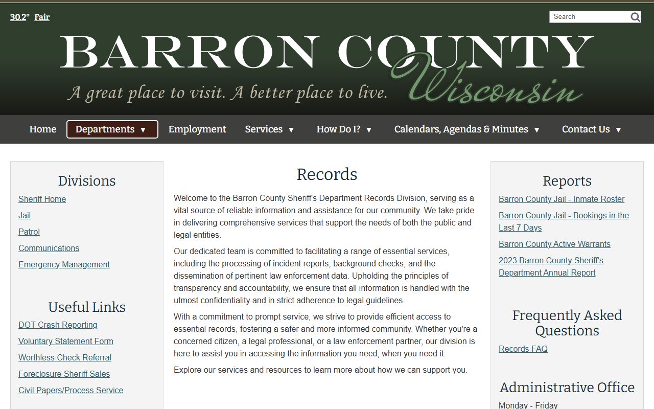 Barron County Police Records sheriff office page