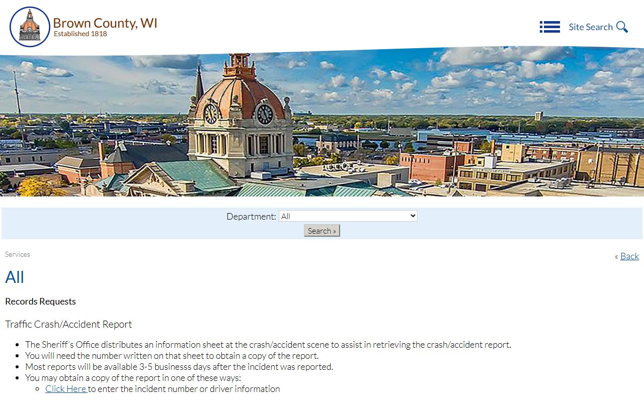 Brown County Police Records request page screenshot