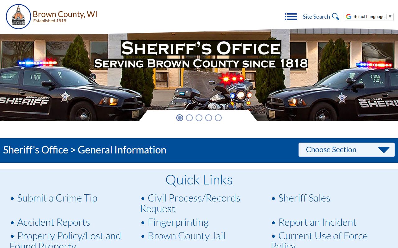 Brown County Police Records sheriff office screenshot