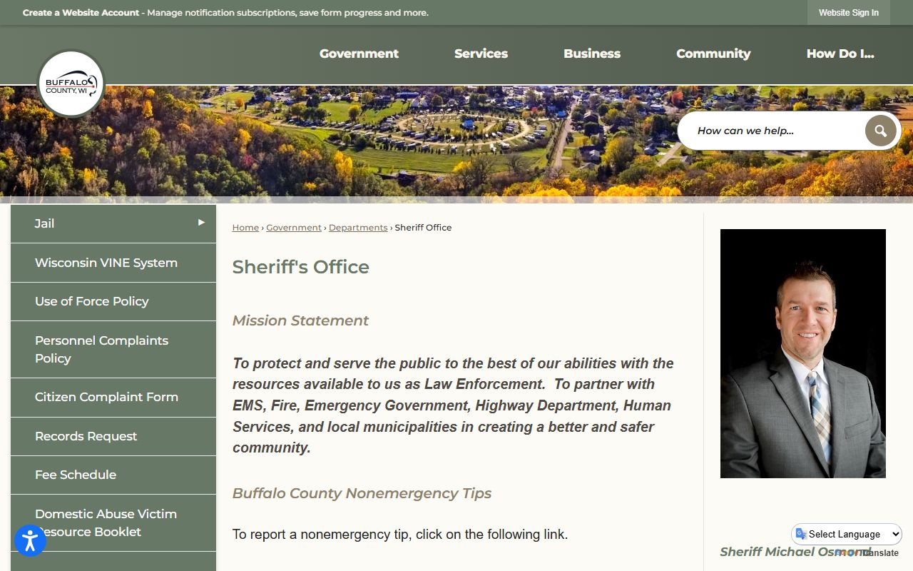 Buffalo County Police Records sheriff office screenshot