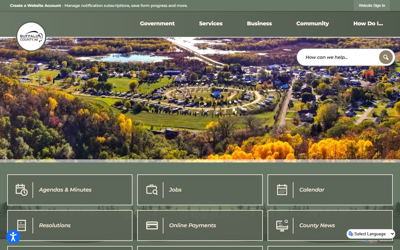 Buffalo County Police Records county homepage screenshot