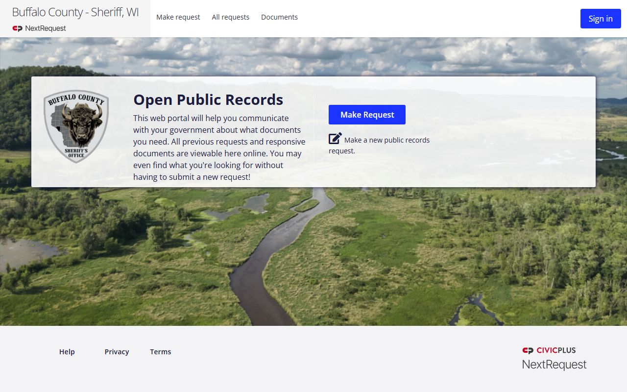 Buffalo County Police Records NextRequest portal screenshot