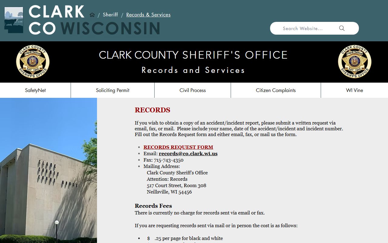 Clark County Police Records records services page