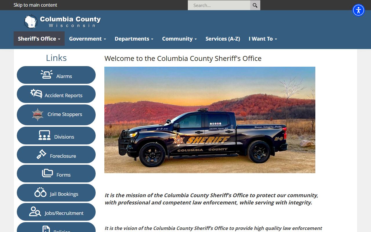 Columbia County Police Records sheriff office screenshot