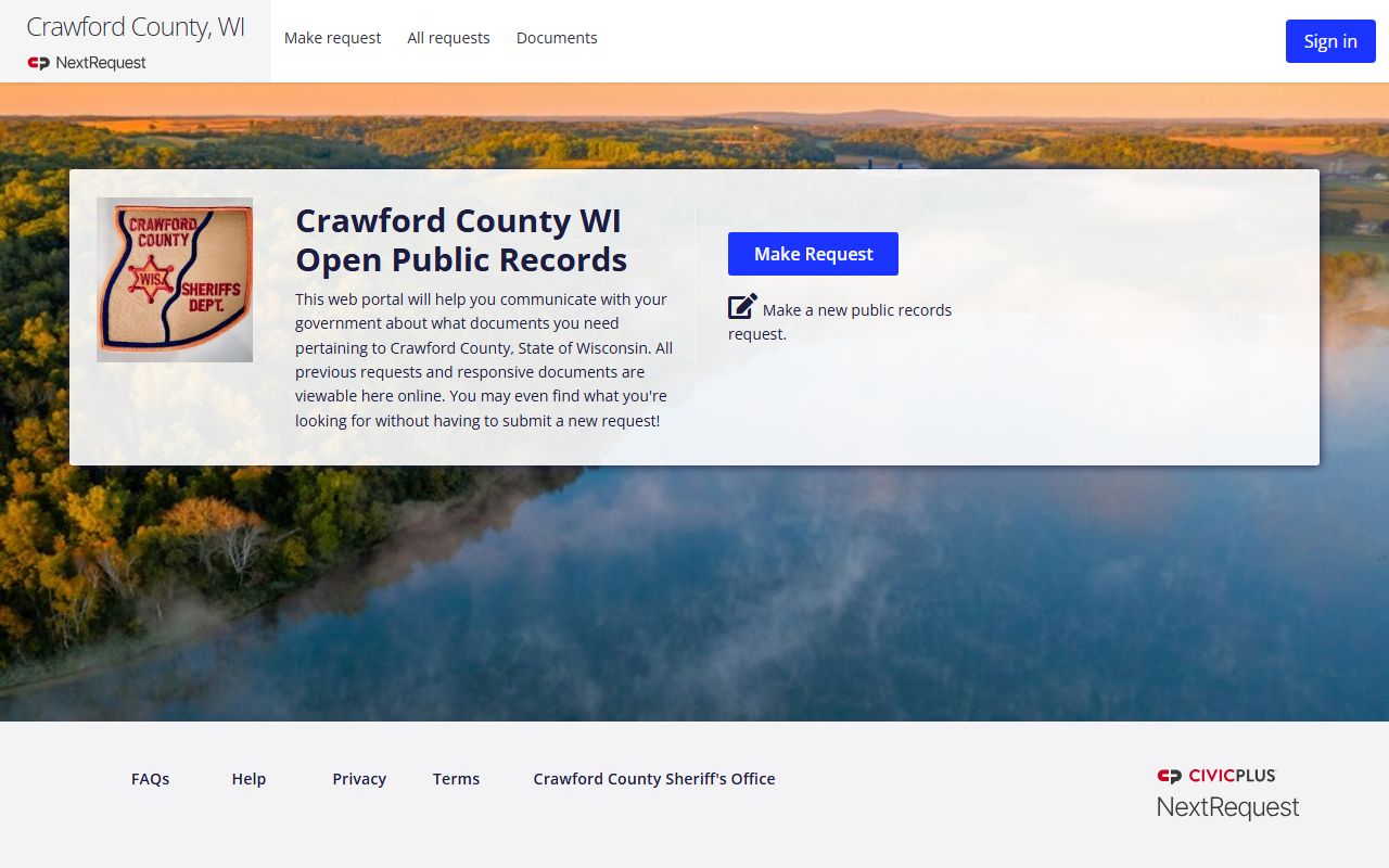 Crawford County Police Records NextRequest screenshot
