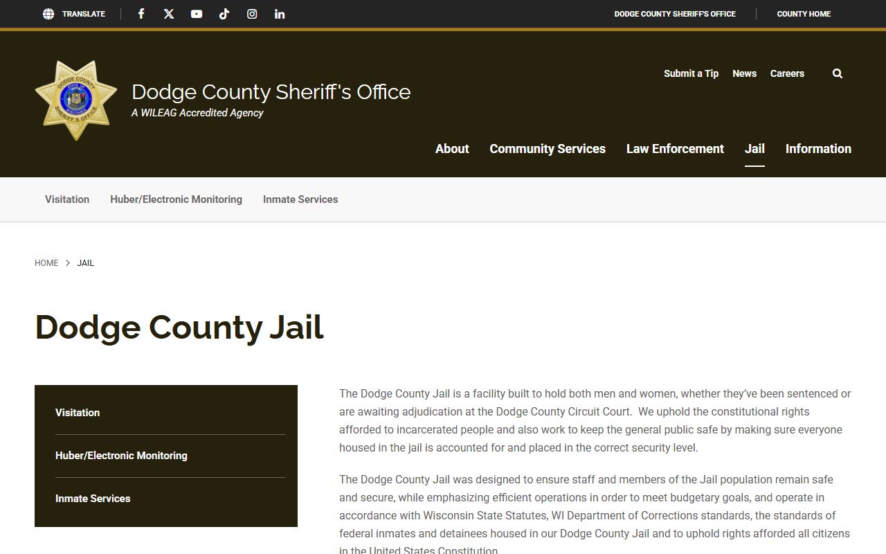 Dodge County Police Records jail page screenshot