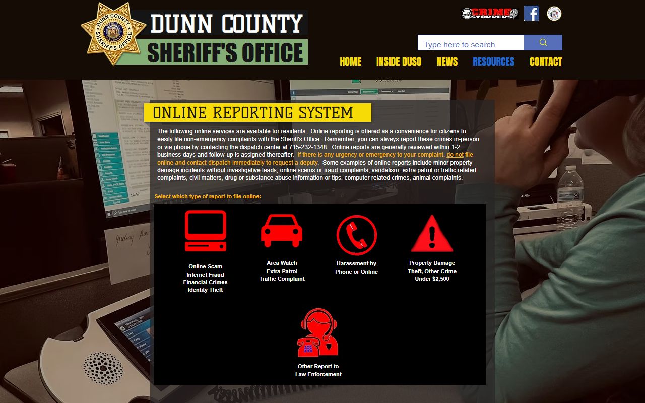 Dunn County Police Records online reporting screenshot