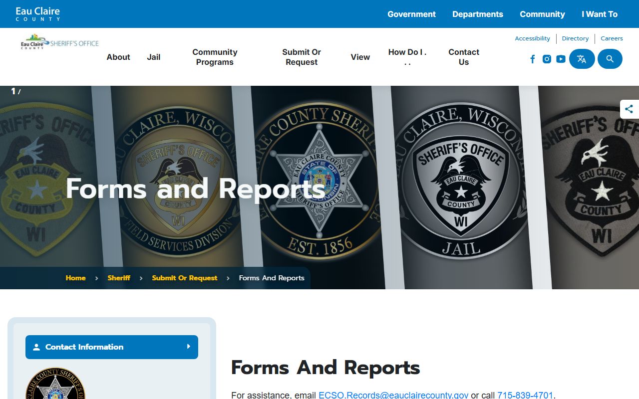 Eau Claire County Police Records forms and reports screenshot