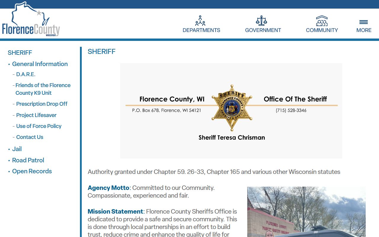 Florence County Police Records sheriff homepage screenshot
