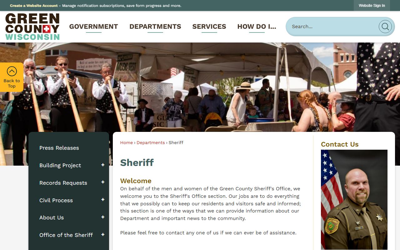 Green County Police Records sheriff home screenshot