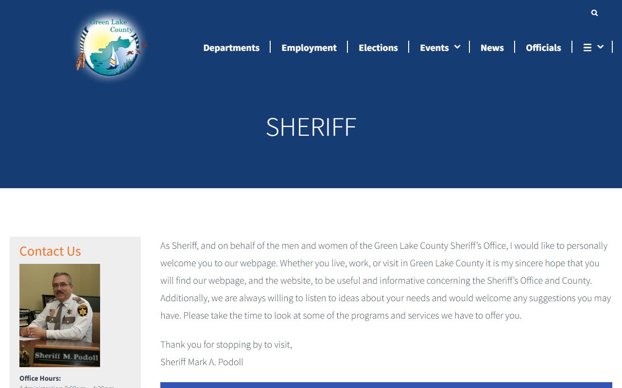 Green Lake County Police Records sheriff page screenshot