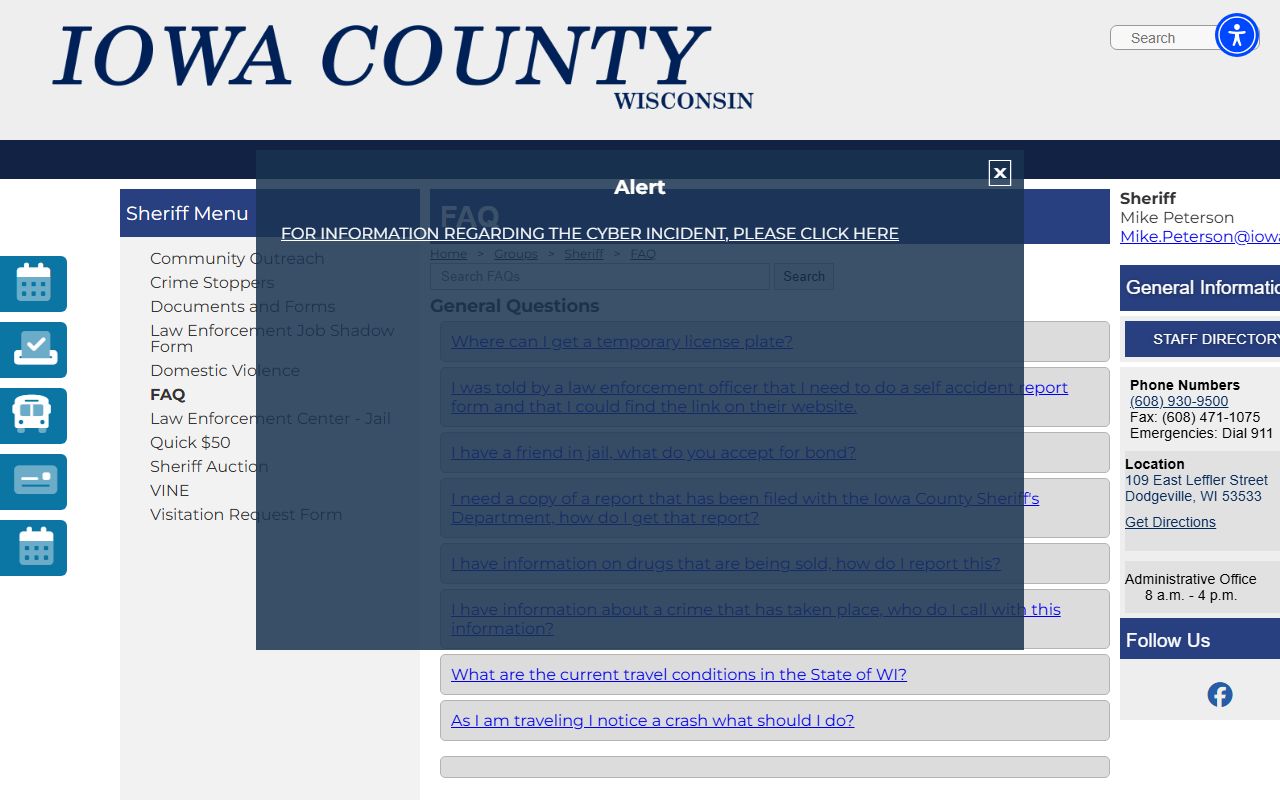 Iowa County Police Records records page screenshot