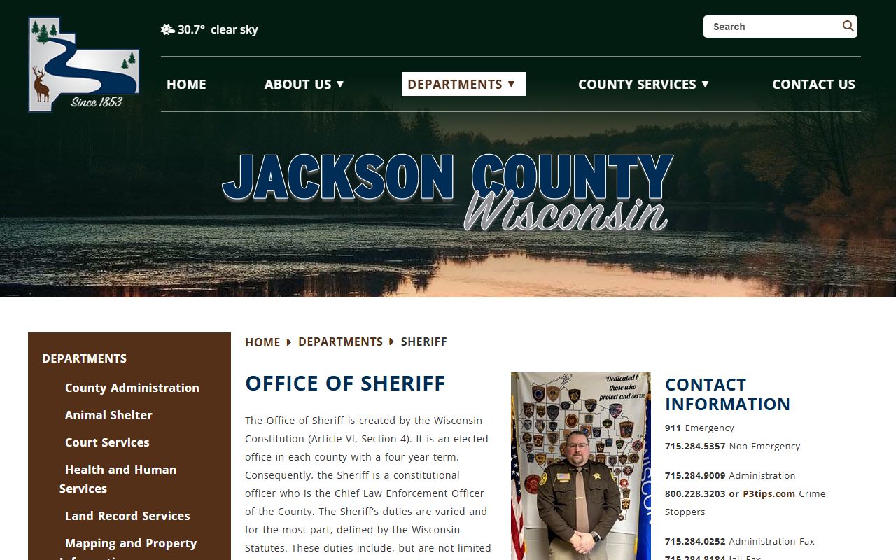 Jackson County Police Records sheriff homepage screenshot