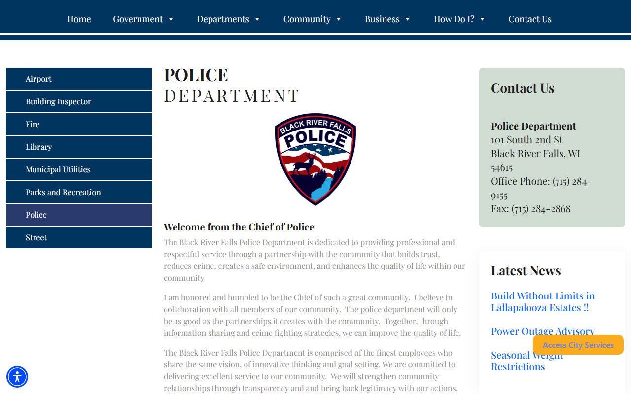 Jackson County Police Records Black River Falls police screenshot