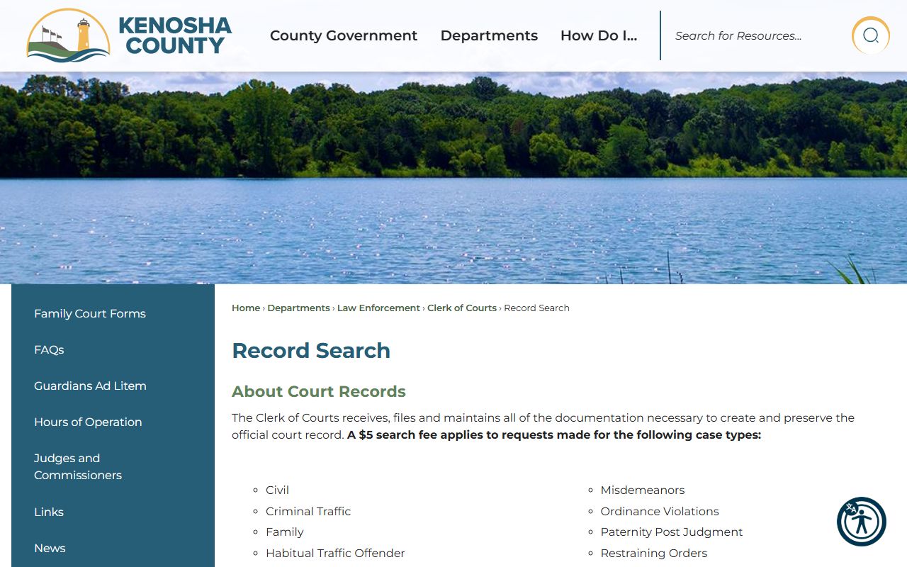 Kenosha County Police Records record search screenshot