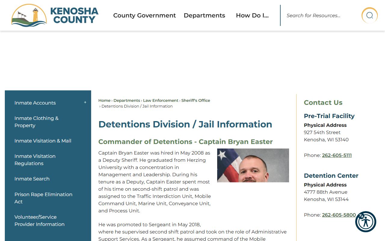 Kenosha County Police Records detention division screenshot