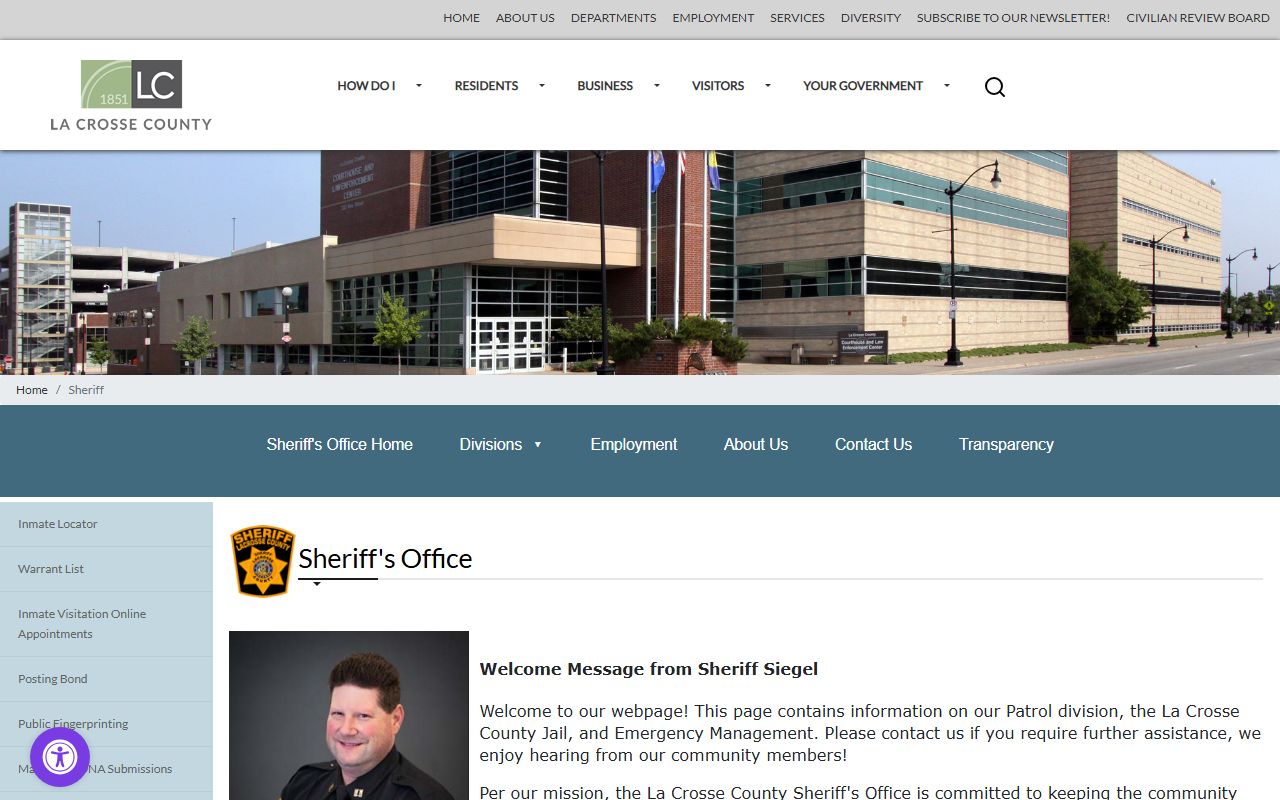 La Crosse County Police Records sheriff homepage screenshot