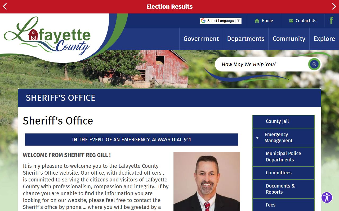 Lafayette County Police Records sheriff page screenshot