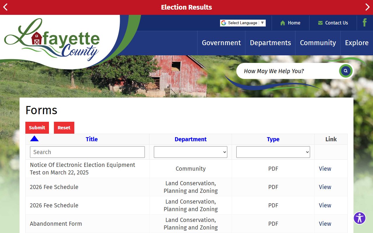 Lafayette County Police Records forms screenshot