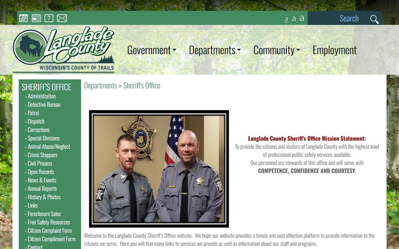 Langlade County Police Records sheriff homepage screenshot
