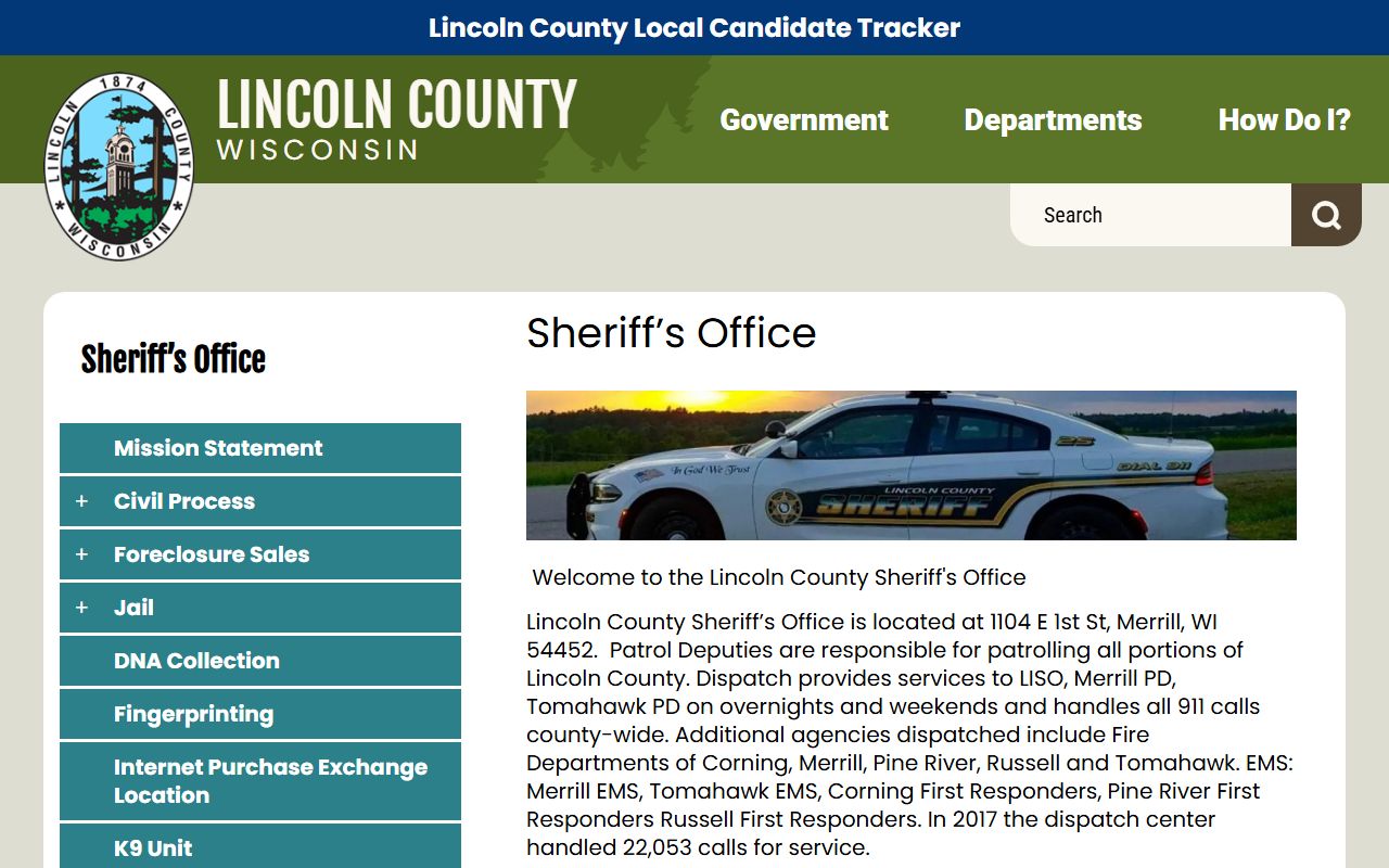 Lincoln County Police Records sheriff office screenshot