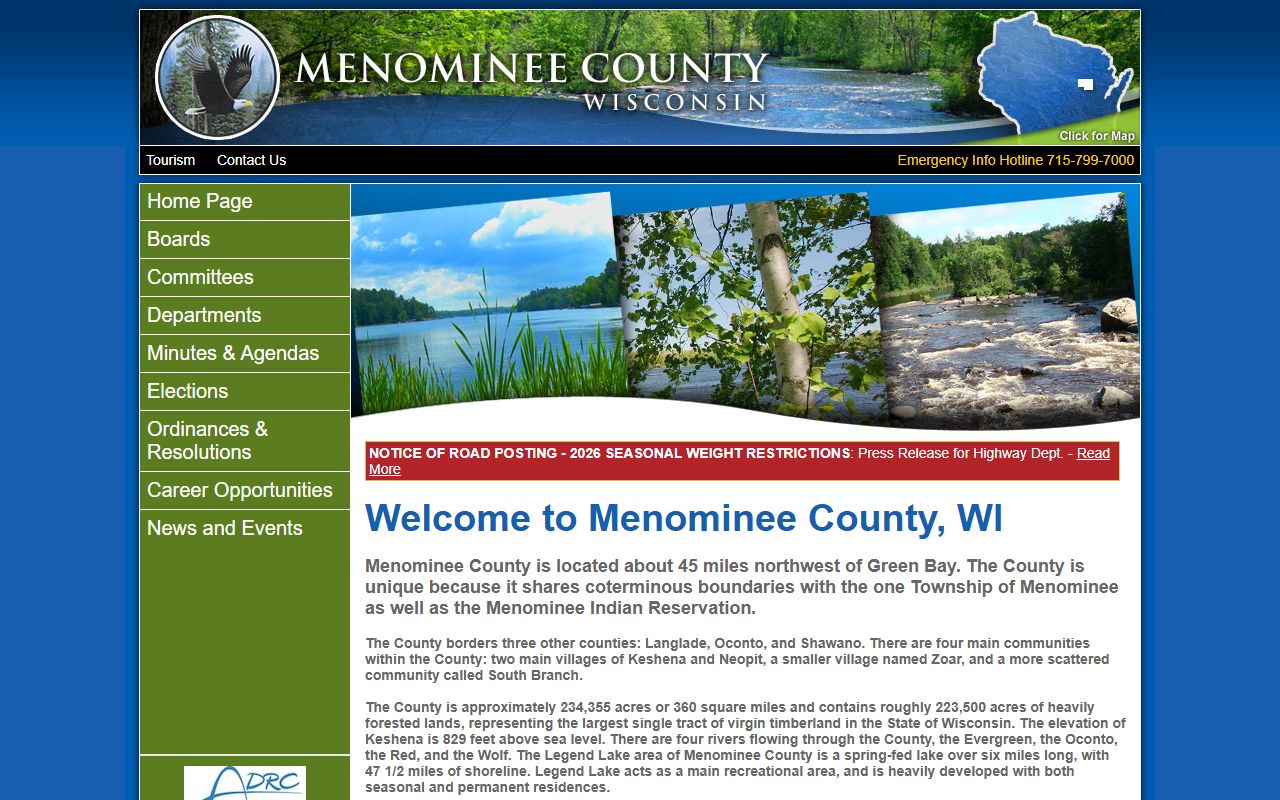 Menominee County Police Records county homepage screenshot