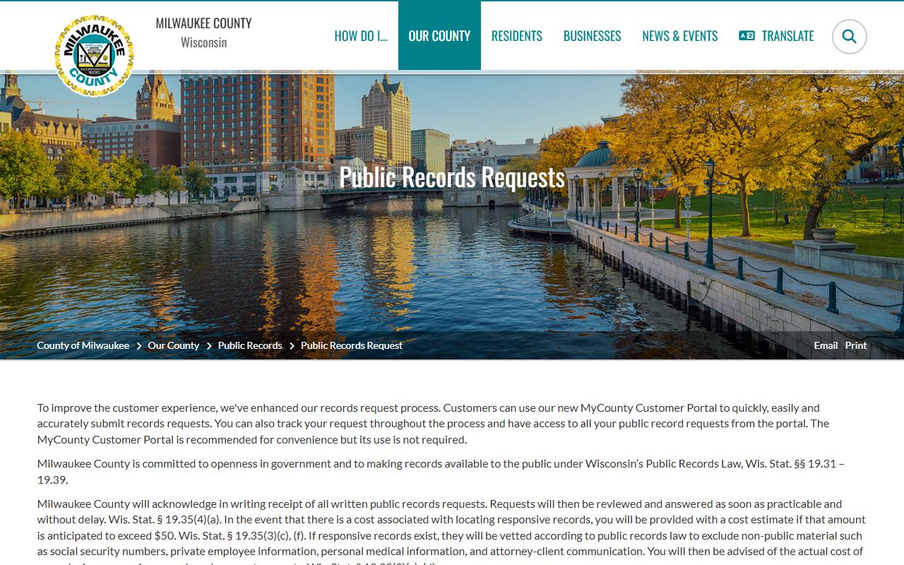 Milwaukee County Police Records county request portal screenshot