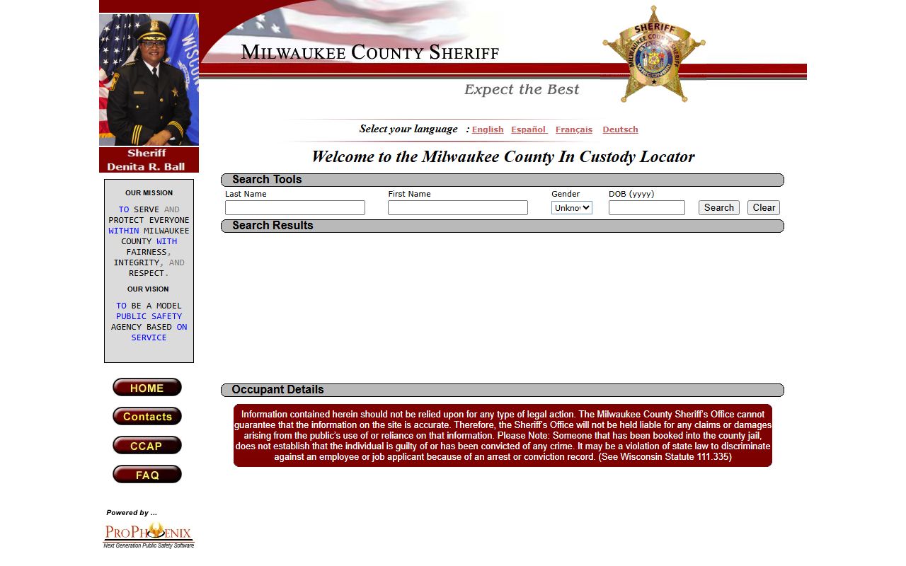 Milwaukee County Police Records in-custody locator screenshot