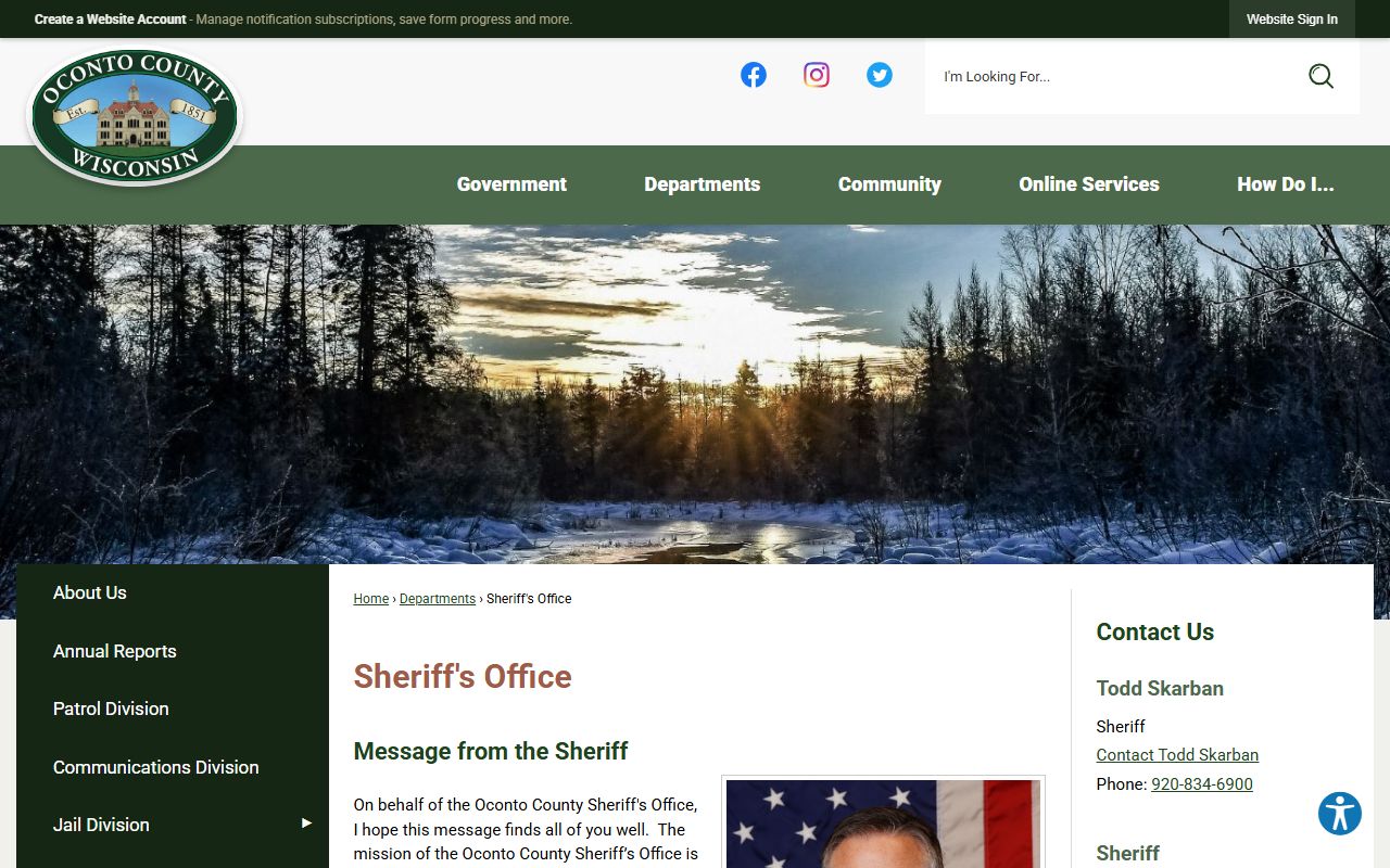 Oconto County Police Records sheriff office screenshot