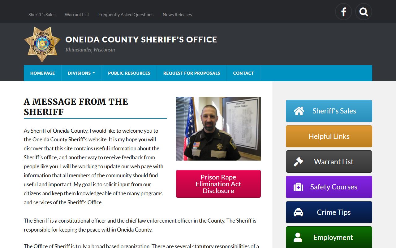 Oneida County Police Records sheriff homepage screenshot