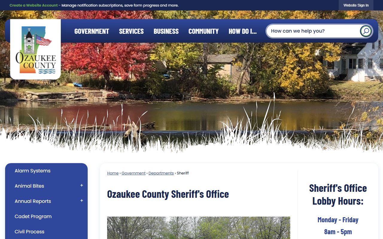 Ozaukee County Police Records sheriff page screenshot