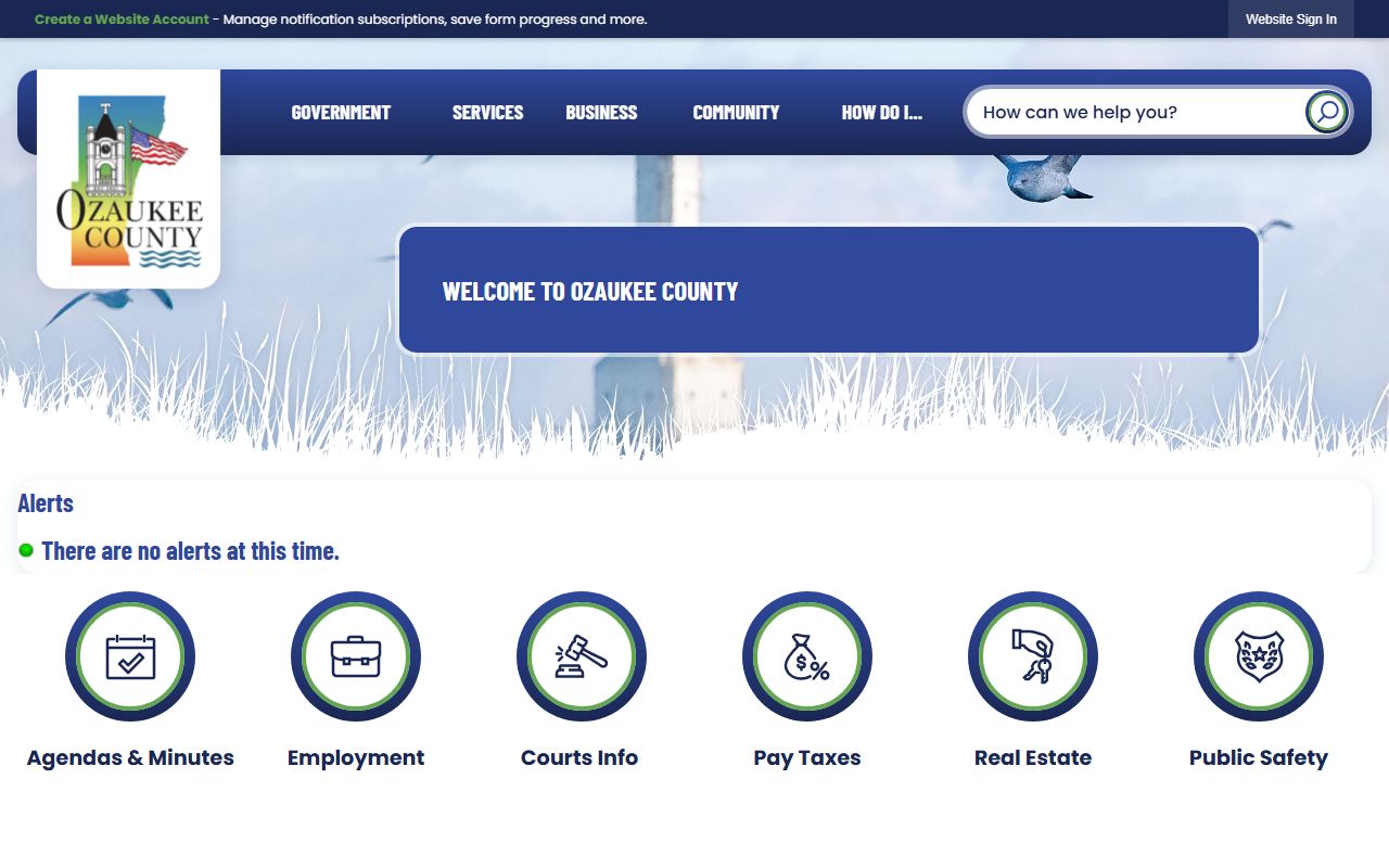 Ozaukee County Police Records county homepage screenshot