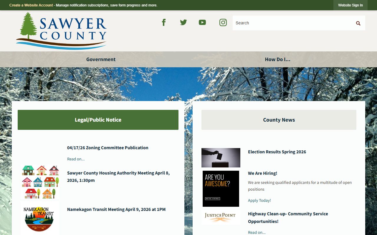 Sawyer County Police Records county homepage screenshot