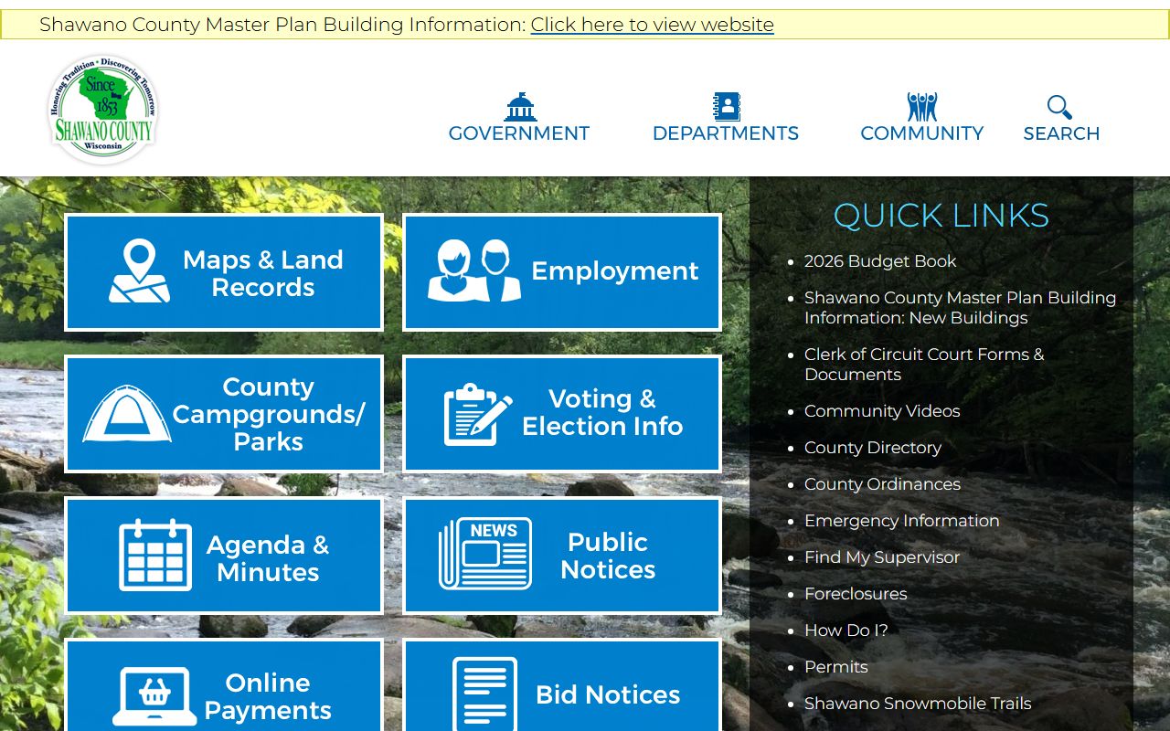 Shawano County Police Records county homepage screenshot