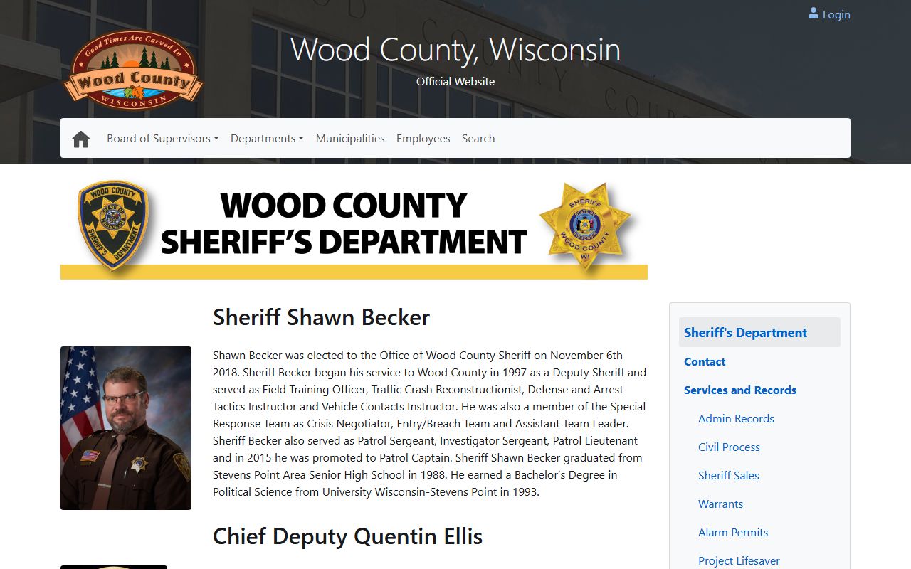Wood County Police Records sheriff landing page screenshot