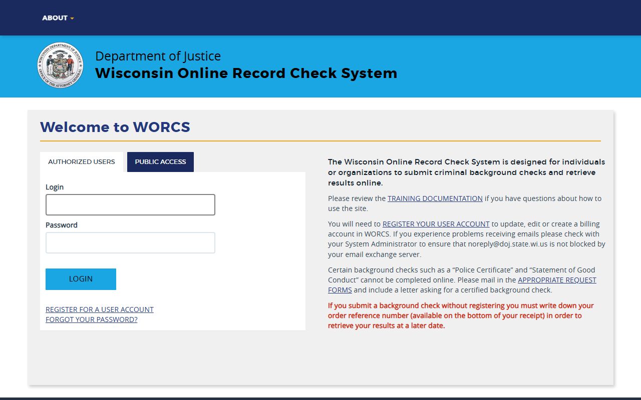 Wisconsin Police Records DOJ record check portal