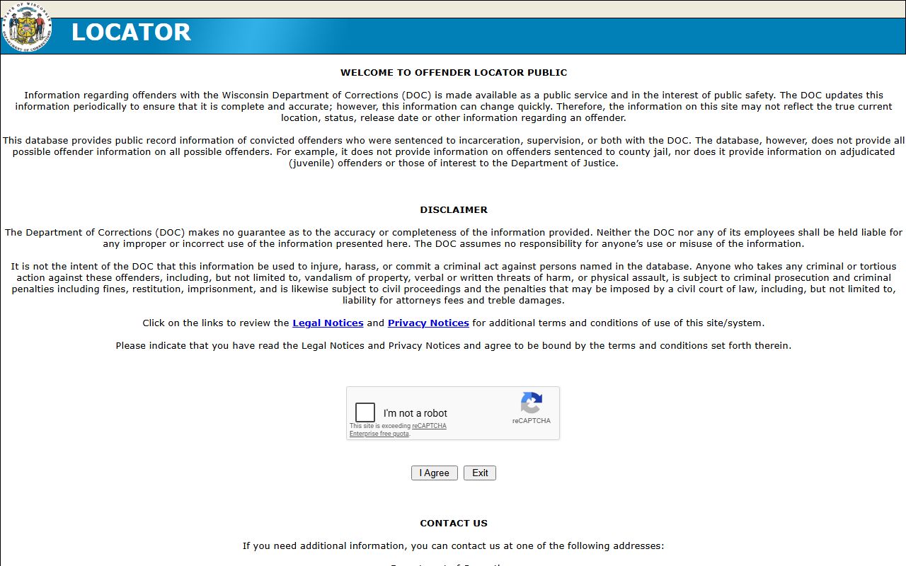 Wisconsin Police Records DOC offender locator