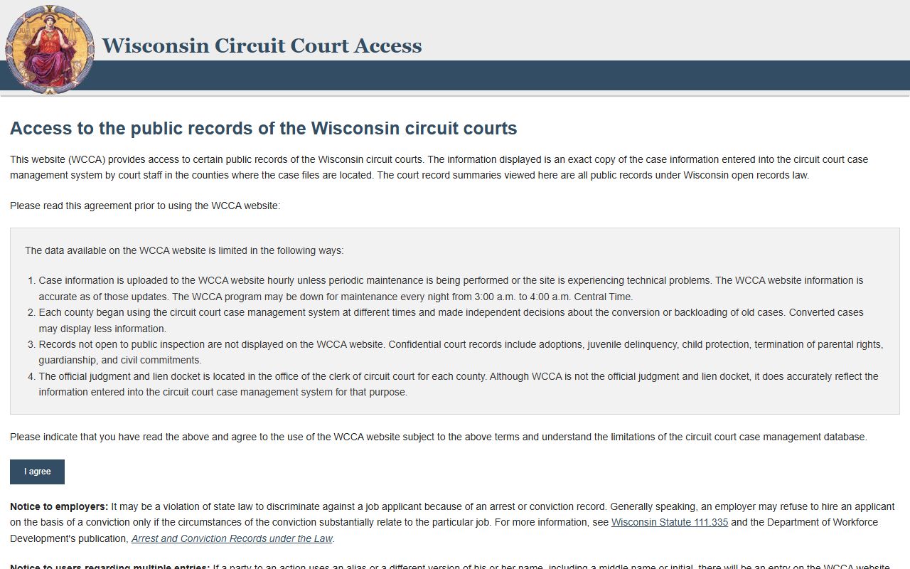 Wisconsin Police Records WCCA court access portal