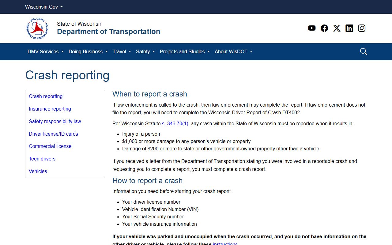 Wisconsin Police Records crash filing guidance