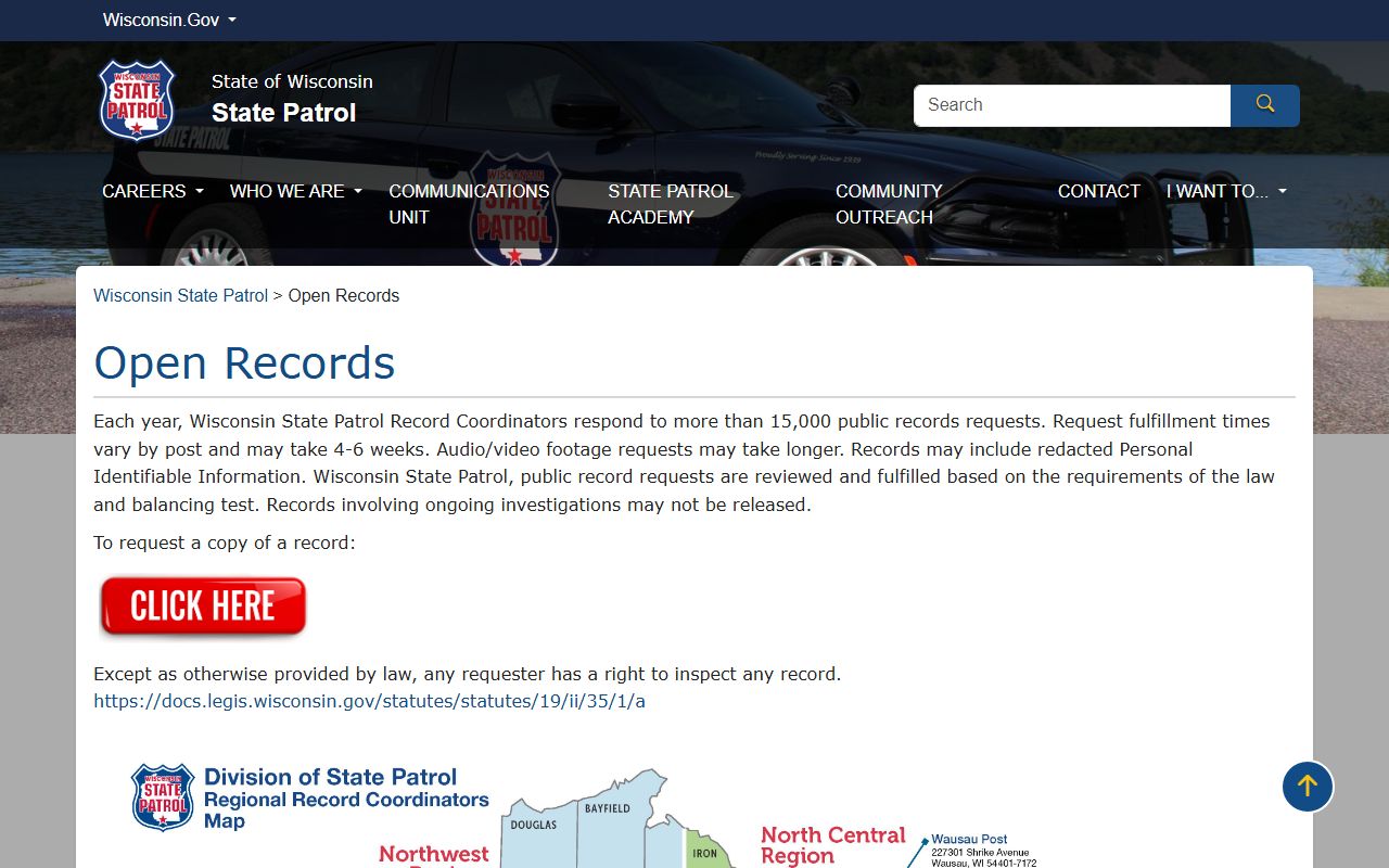 Wisconsin Police Records Wisconsin State Patrol records page