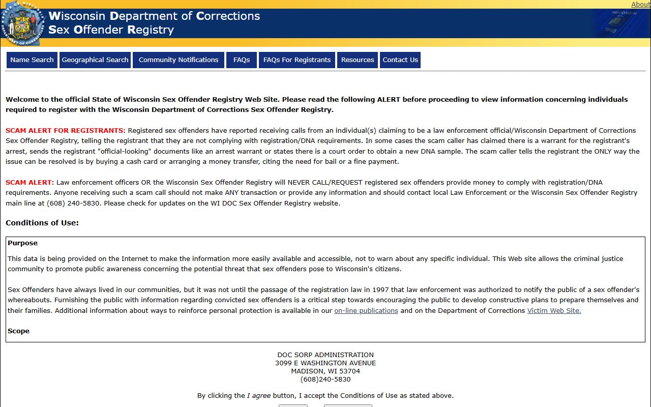 Wisconsin Police Records older DOC offender lookup page